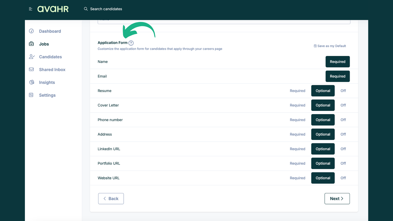Customizing the Job Application Form